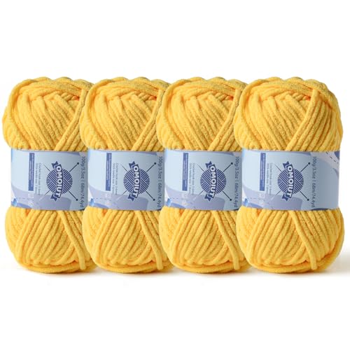 Image of 4 Pack Chunky Chenille Yarn for Crocheting, Baby Yarn for Crocheting Soft Blankets, Bulky Yarns for Crochet Amigurumi, 400g (297yds) Fluffy Velvet Yarns for Hand Knitting (4 Yellow)