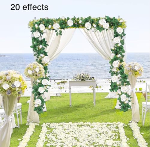 Image of VRB Dec 1 Pcs Artificial Flower Vine Garlands Hanging Artificial Flowers for Decoration Roses Garland (6 ft Long) Flowers Silk Roses for Wedding Decorations Diwali /Ganpati /Christmas. (White), 10 cm