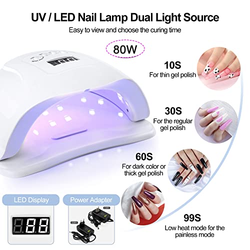 Poly Gel Nail Kits With U V Light Starter Kit 80W Nail Lamp 6Pcs Color Changing Glitter Poly Nail Gel Kit With Nail Art Supplies Manicure Tools Enhancement Nail Extension Gel With Everyting For Diy Nail Beginner Gift For Women #TOP4