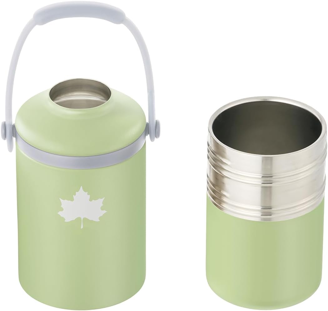 LOGOS Vacuum Insulated Plastic Bottle Cylinder (Green) 81287641 Hot and Cold Holder, Vacuum Insulated, 12.5 to 23.1 fl oz (370 to 670 ml), Body Diameter 3.4 inches (87 mm)
