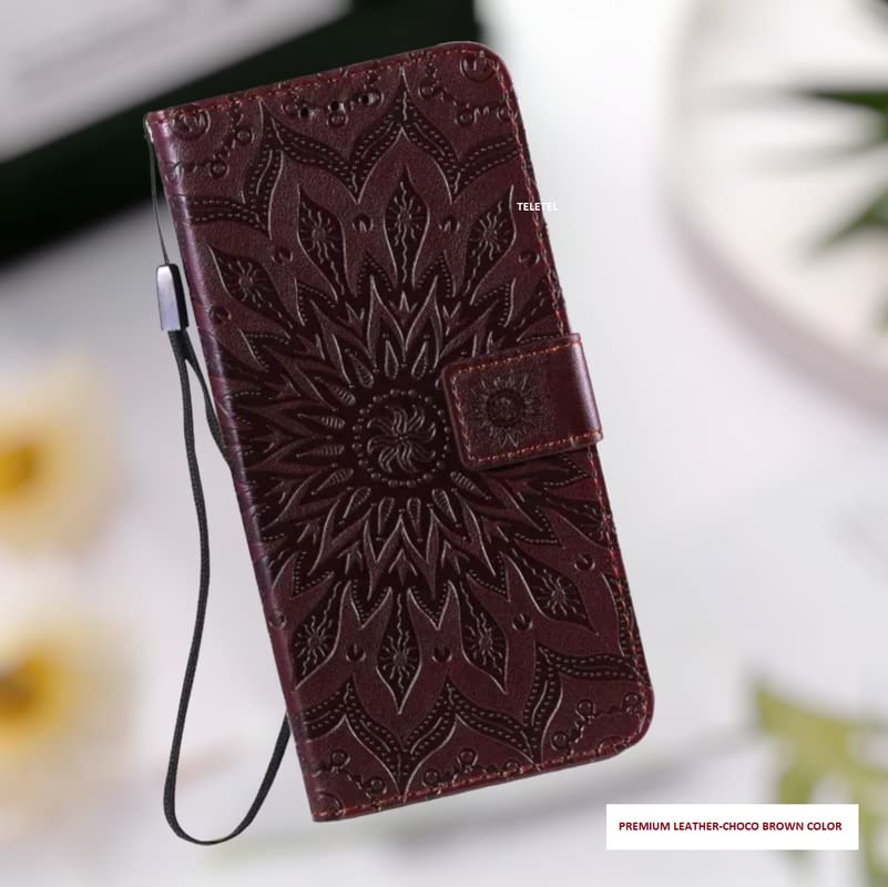 Image of TELETEL Queen Series 3D Embossing Cover Leather Flip Wallet Case with Card Holder| Magentic Closure | Video Stand View (Brown) for Samsung Galaxy M40