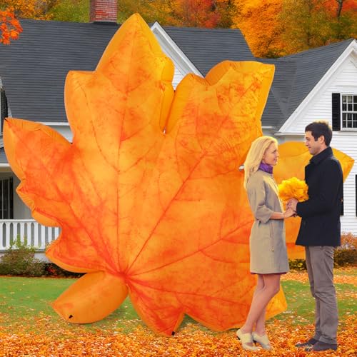 MiniInflat 7ft Maple Leaf Inflatable with LED Light Thanksgiving Fall