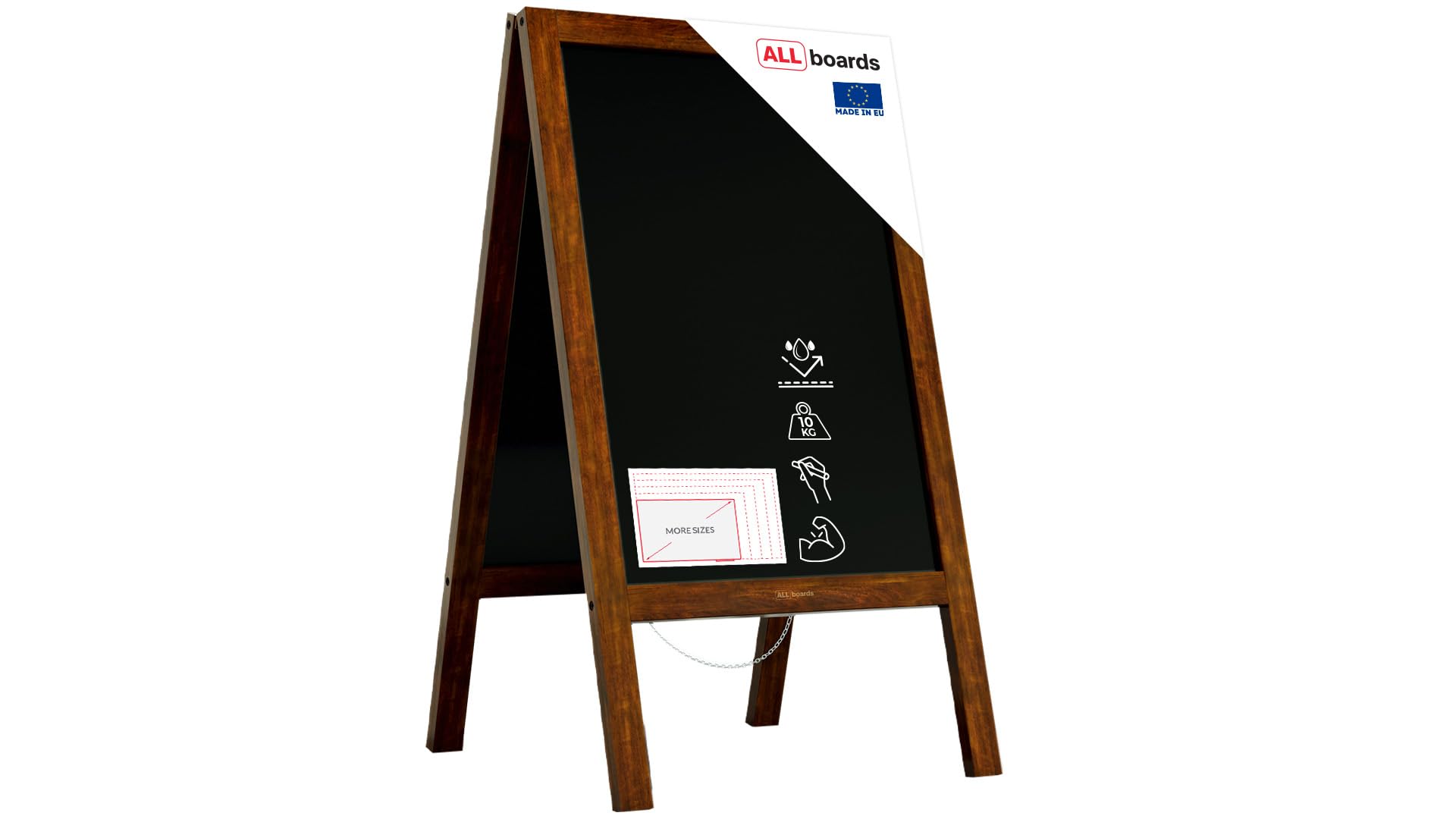 ALLboards Pizarra Caballete Impermeable Con Marco De Madera Barnizado Estabilidad 118x61cm, Pizarra De Tiza De Acera Para Anuncios