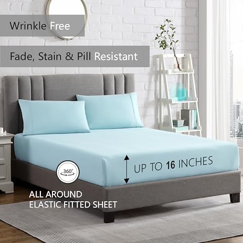 American Home Collection 4 Piece Full Size Bedding Sheets and Pillowcases Set - Ultra Soft Microfiber - Breathable, Wrinkle Free, Easy Care, Durable, Oeko-Tex Certified Sheet Set (Full, Light Blue)
