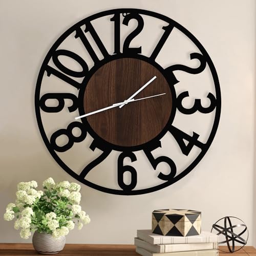 Wall Clocks for Living Room Decor,24 inches Large Wall Clocks,Silent,Non Ticking,Battery Operated Modern Big Black Metal Wall Clock for Bedroom,Kitchen,Office,Home,Farmhouse Wall Decor