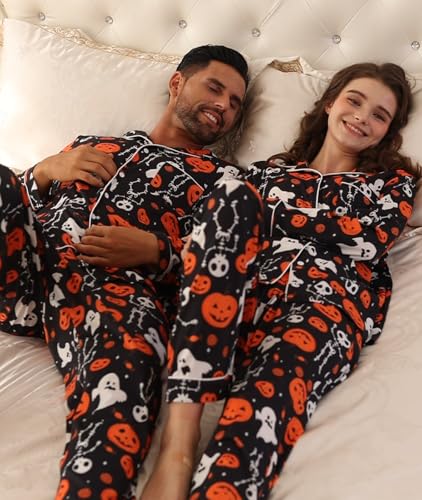 Image of RAISEVERN Couples Christmas Matching Pajamas 2 Piece Women Men Xmas Pjs Soft Pajama Set Long Sleeve Loungewear Warm Sleepwear