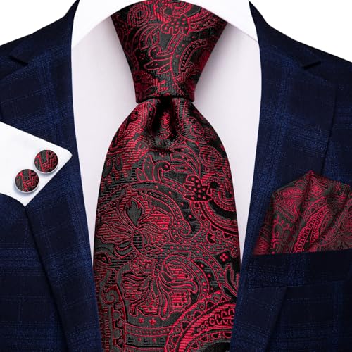 Image of Hi-Tie Men 63inches Tie Set Extra Long Necktie Paisley Tie Pocket Suqare Cufflinks Big and Tall Men Tie