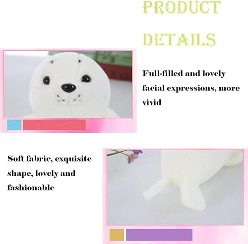 Miniatura 3 de CHELEI2019 Animal de peluche con sello de 15.7 pulgadas, juguete de almohada de peluche con sello gordito blanco, regalos para niños