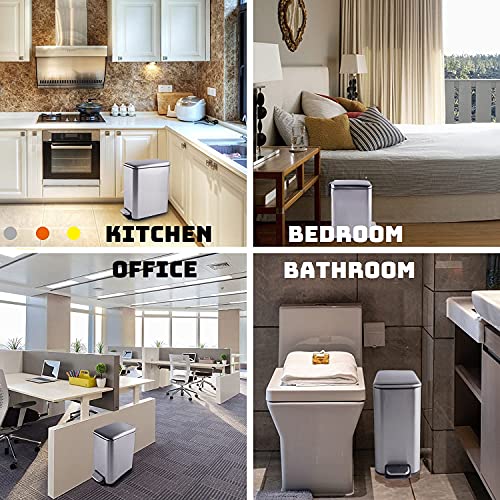 Tmtech Stainless Steel Bathroom Trash Can With Lid Soft-Close And Inner Wastebasket, Rectangular Slim Small Trash Can For Bedroom Kitchen Office, Anti-Fingerprint Brushed, 5L1.3Gal, Silver, (Tm) #TOP6