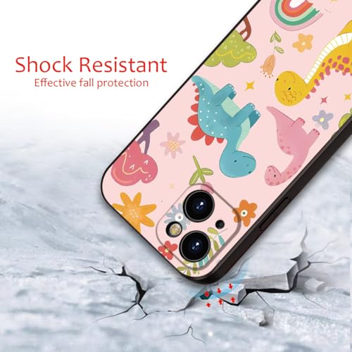 for iPhone 15 Case Dinosaur Cartoon Cute Pink Phone Case - 3 Colorful Dinosaurs with Flowers & Rainbow Design, Playful & Stylish Protective Cover for Girls & Women (B1-Cartoon Cute Dinosaurs)