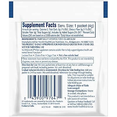 Nestle Nutrisource Fiber Fiber Supplement Unflavored 4 Gram Packet 75 Ct