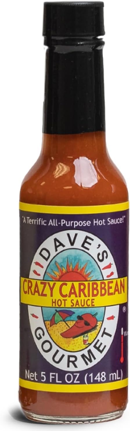 Dave's Gourmet Crazy Caribbean Hot Sauce - Habanero & Tabasco Pepper Blend - Great for Wings, Seafood & Fried Foods - Caribbean Hot Sauce - 5oz Bottle (Pack of 1)