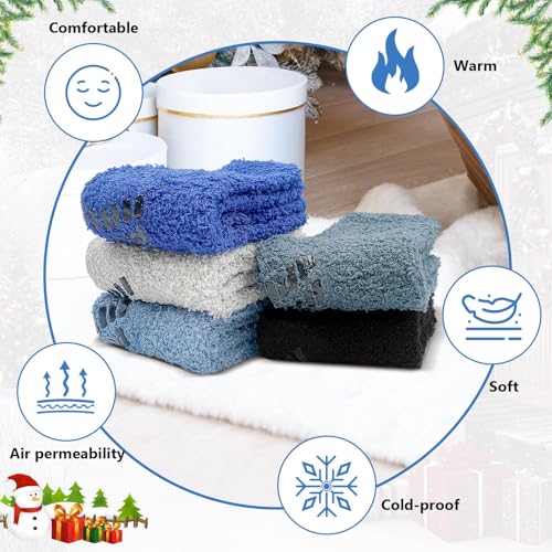 CaiDieNu Fuzzy Socks for Men with Grippers, Fluffy Slipper Socks Winter Warm Thick Home Hospital Cozy Non-slip Socks 5 Pairs2