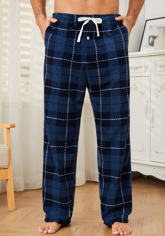 U2SKIIN 2 Pack Mens Fleece Pajama Pants, Warm Plaid Lounge Pj Bottoms for Men with Pockets Soft - Image 4