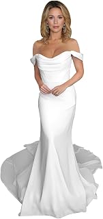 Mermaid Wedding Dresses for Bride Modest Off The Shoulder Open Back Formal Bridal Shower Dress with Train