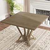 FIVEGIVEN Square Counter Height Dining Table for Kitchen Farmhouse Table Top with Wood X Shaped Pedestal Base Grayish Brown 45 Inch