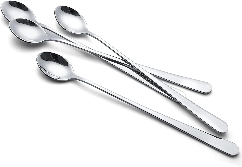 Long Handle Spoon, IQCWOOD 9-Inch Long Handle Tea Spoons, Coffee Spoon, Ice Cream Spoon, Stirrers Spoons, Stainless Steel Cocktail Stirring Spoons, Set of 4 : Home & Kitchen