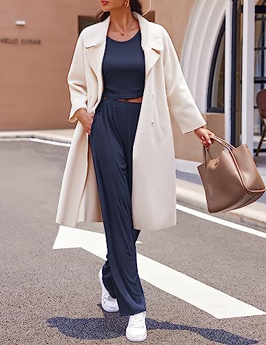 Image of Ekouaer Women's 3 Piece Lounge Set Pajama Long Sleeve Cardigan Sleeveless Top Pants Sweatsuit S-XXL