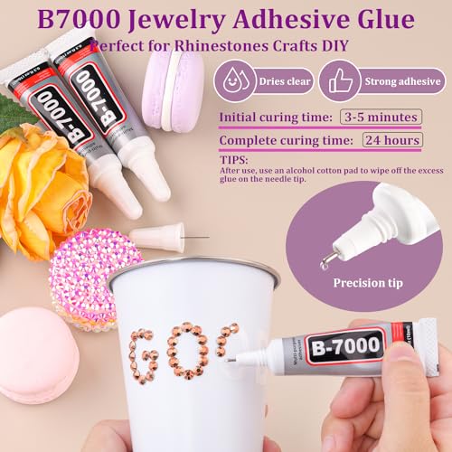 Image of Resin Jelly Rhinestones for Crafting with B7000 Jewelry Glue, 1 Box Champagne Flatback Crystal with 3Pcs 10ml Glue, Bedazzling Non Hotfix Gems for DIY Tumblers Clothing Shoes Manicure
