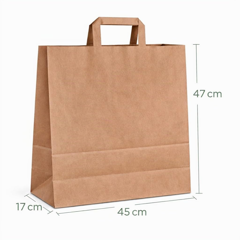150 Papiertüten Braun mit Henkel 45+17x47cm – Papiertragetaschen und Papiertaschen mit Henkel aus stabilem Kraftpapier