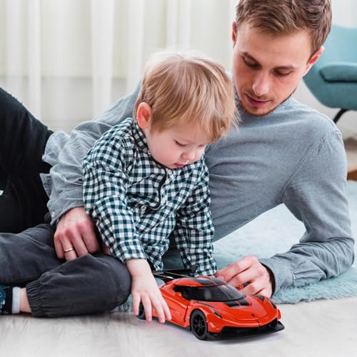 Image of 1:32 Koenigseggg Jesko Sports Model Exclusive Alloy Diecast Pull Back Toy car with Openable Doors & Light Music Toys for Kids Boy Girl Gift (1:32 Koenigseggg -Orange)