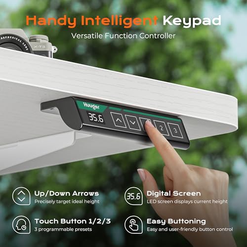 Image of Huuger 63 x 28 Large Electric Standing Desk, Height Adjustable Computer Desk, 27.6 inch Deep Desktop, Stand up Gaming Office Table with 2 Hooks, 3 Preset Heights, for Home Office, White
