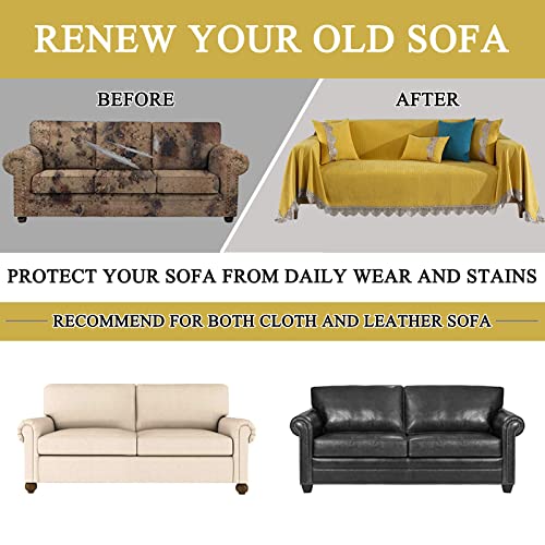 Dreamingo Yellow Striped Couch Cover For Loveseat Durable Chenille Couch Cover For Dogs Universal Solid Color Furniture Protector Sofa Covers Washable Sectional Sofa Slipcover 71"X118", Lace Edge #TOP1