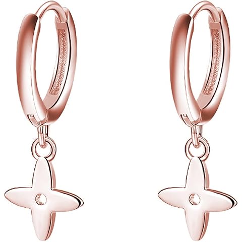 Reffeer Solid 925 Sterling Silver Four Leaf Clover Hoop Earrings for Women Teen Girls Small Leaf Hoop Earrings Huggie
