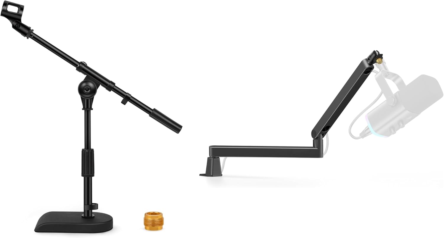 InnoGear Adjustable Desk Microphone Stand & InnoGear Microphone Boom Arm, 360° Rotatable Low Profile Mic Stand with Magnetic Cable Management Desk Mount for Fifine AM8 K669B Blue Yeti HyperX QuadCast