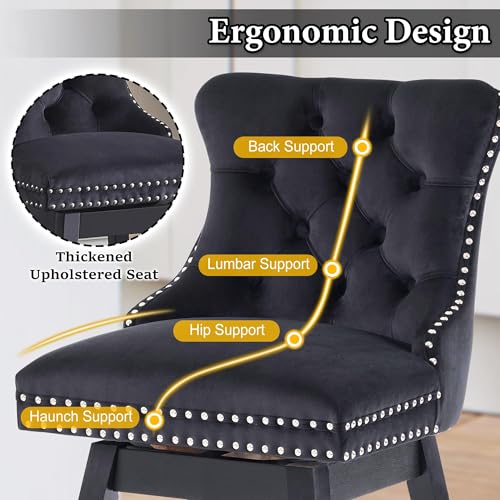 Image of Black Swivel Bar Stools, Velvet Counter Height Bar Stools Set of 3