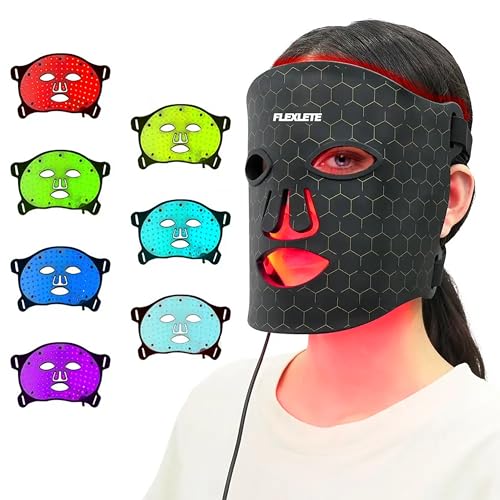 Flexlete [Updated 2025 Model] Red Light Therapy for Face, LED Facial Light Therapy Mask, 7 Led Light Therapy Facial Skin Care Mask At Home