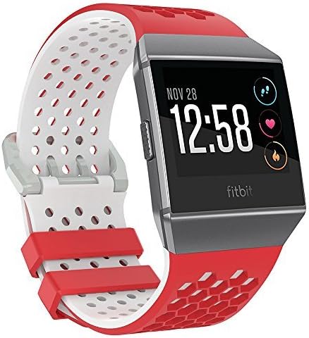 EasyJoy Fitbit Ionic Bands for Women Men Small Large, Silicone Material Soft Waterproof Breathable Replacement Accessories Sport Strap Set for Fitbit Ionic Smart Watch. (Red/White, Large(6.7"-8.4"))
