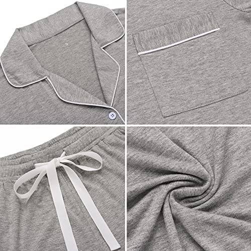 Image of Pjmlifecoco Women's Modal Pajama Set Short Sleeve Button Down Two Piece Soft Sleepwear with Shorts Loungewear S-XXL