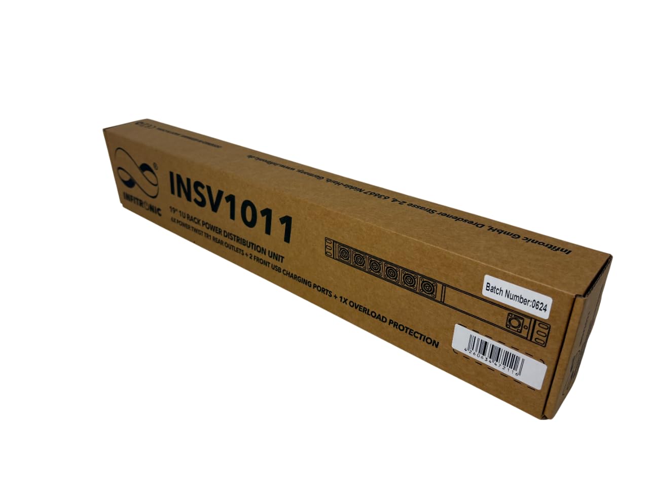 Infitronic INSV1011 19 Zoll PDU 1HE, 6-Fach Power Twist TR1 Steckdosenleiste (True1 kompatibel), Stromverteiler mit USB & LED Schwanenhalslampe, H07RN-F Gummikabel, Überspannungsschutz, Rack-Licht