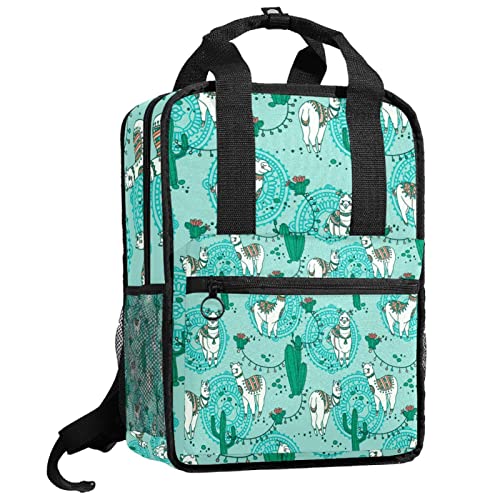 Sac à dos pour garçons imprimé lama multicolore 35.5x26x12 cm vert alpaga