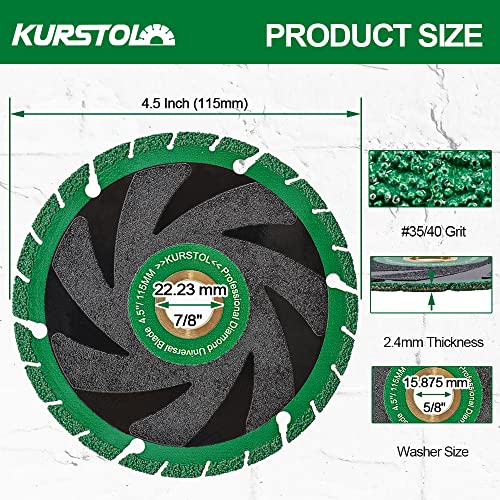Diamond Blade For All Purpose - Kurstol 4-1/2"/115Mm Arbor 7/8"-5/8" Metal Cut Off Wheel For Granite,Marble,Stone,Stainless Steel,Concrete,Masonry,Glass,Plastic,Iron,Rebar,Angle Grinder Saw Blade #TOP1