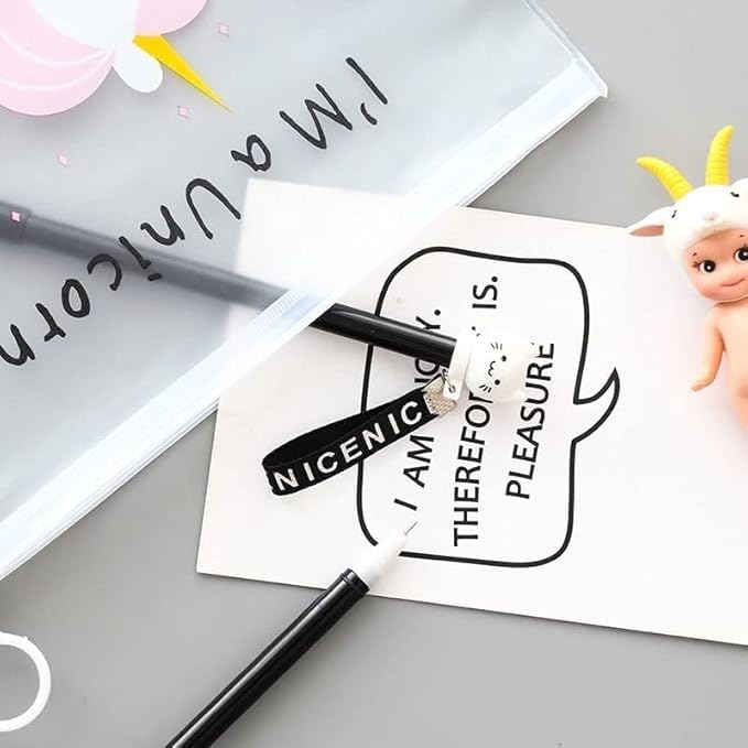 Image of Eclet Pack of 4 Unicorn Transparent Pencil Pouches | Aesthetic Clear Stationery Bags for Kids | Waterproof PVC Exam-Friendly Organizer with Pastel Designs