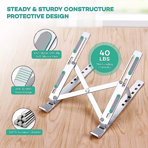 Image of Aluminium Laptop Stand Foldable Design, Anti-Slip Silicone Rubber Pad with 7 Angle Adjustment Stand Compatible for Laptop, MacBook, Smart Phone, Tablet (Silver)