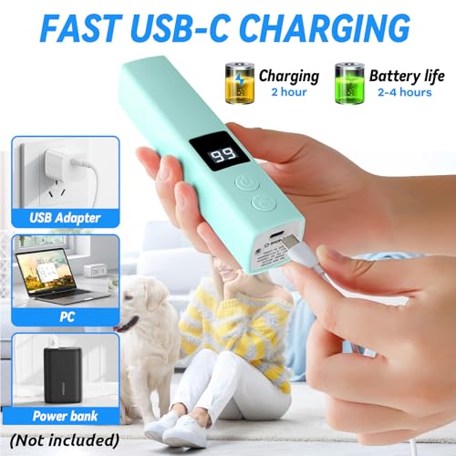 BUOAZR Krallenschleifer für Hunde 4-Gang mit LED-Licht, Elektrischer Hundekrallenschneider, Superleise, USB Wiederaufladbar Hundekrallenfeile für Große, Mittelgroße und Kleine Hunde und Katzen（Grün）