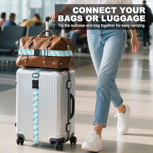2 Pack Luggage Straps, Adjustable Cute Printing with Combination Lock Luggage Straps for Women Men Travel School Business Trips-Coconut Trees3