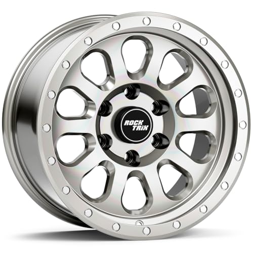 RockTrix RT111 18x9 Machined Silver Off Road Wheels 6x139.7 Bolt Pattern (6x5.5) -12mm Offset, 18 Inch Rims Compatible with Chevy Colorado Silverado 1500 and fits GMC Canyon Sierra 1500