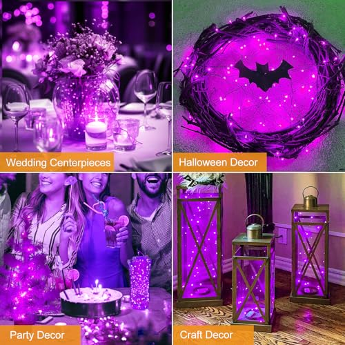 Image of btfarm 12 Pack Fairy Lights Battery Operated [3 Modes], 7ft 20 Led Purple Twinkle Lights String Lights Waterproof Bulk Mini Silver Wire for Halloween Mason Jars Vases Wedding Table Centerpiece Decor