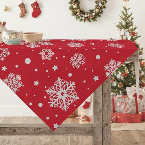 Weihnachten Schneeflocken Tischdecke Rot Silbernem 100x100 cm Winter...