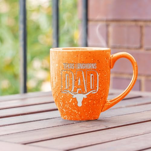 Tasse à café en céramique mouchetée Texas Longhorns Dad avec gravure laser durable