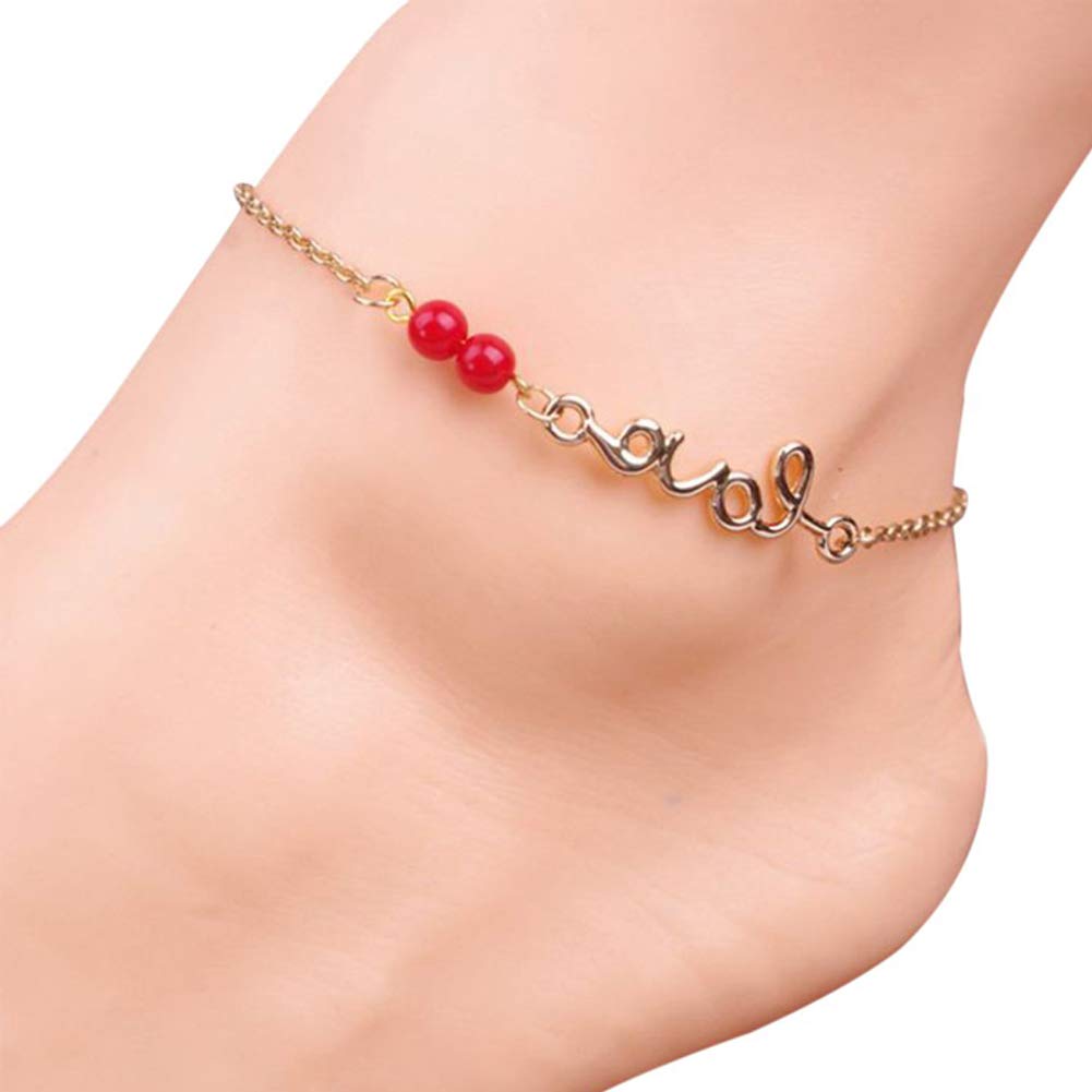 Fußkettchen Unisex, Fußkettchen mit zarten roten Perlen, Anhänger für Damen, Fußketten, Ornamente, Liebesmuster, von höchster Qualität und kreativ
