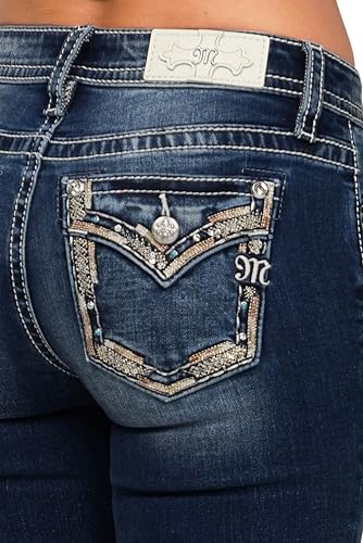 Miss Me Women's Mid-Rise Cheyenne Border Faux Flap Pockets Bootcut Jeans4