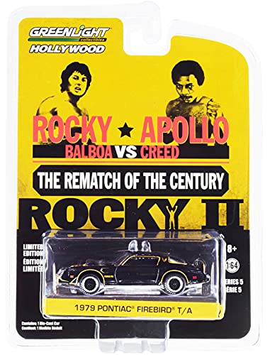 1979 Pontiac Firebird T/A Black with Hood Bird Rocky II (1979) Movie Hollywood Series Release 5 1/64 Diecast Model Car by Greenlight 44650 C