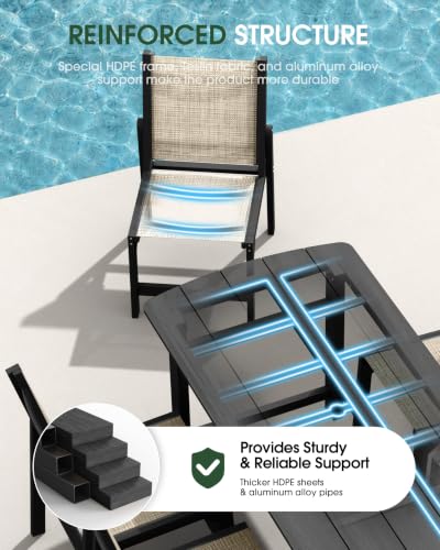 Image of Patio Stackable Chairs Set of 2, HDPE Armless Outdoor Dining Chairs with Wide Seat, All-Weather Textilene Oversized Porch Chair for Garden, Poolside, Backyard, Deck | Black