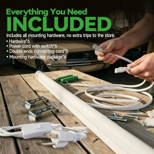 Image of Dimmable LED Shop Lights 4FT,30W 4500LM,6CCT Tunable,Plug-in for Garage | 3000K-6500K Adjustable,Linkable,For Barn,Basement,Workshop,6-Pack