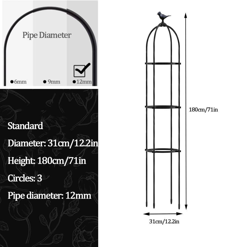 Obélisque de Jardin en Métal pour Plantes Grimpantes Φ21/25/31/35cm Tuteur de Jardin Haut 120/150/160/180/190cm Treillis d'Obélisqu Grow Cage (Color : White, Size : 31x180cm(12.2x71in))